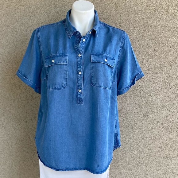 plus size denim short sleeve shirt